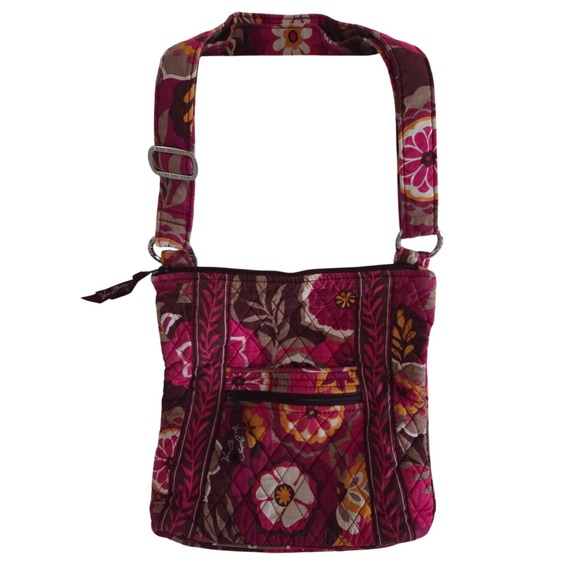 Vera Bradley Crossbody Bag Purse Quilted Floral Pink Brown Adjustable - Picture 1 of 6